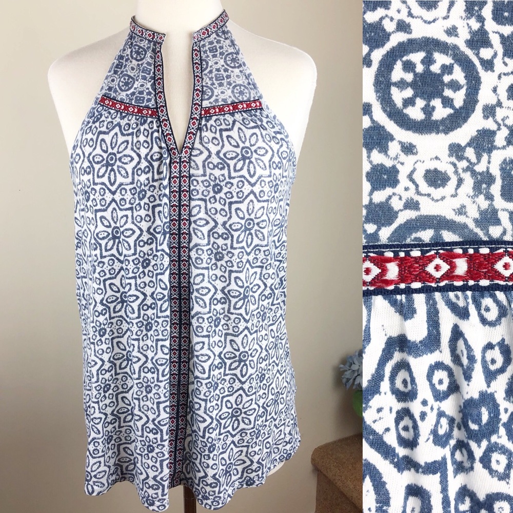 RD Style Top Boho  Embroidered Trim Cotton Blend